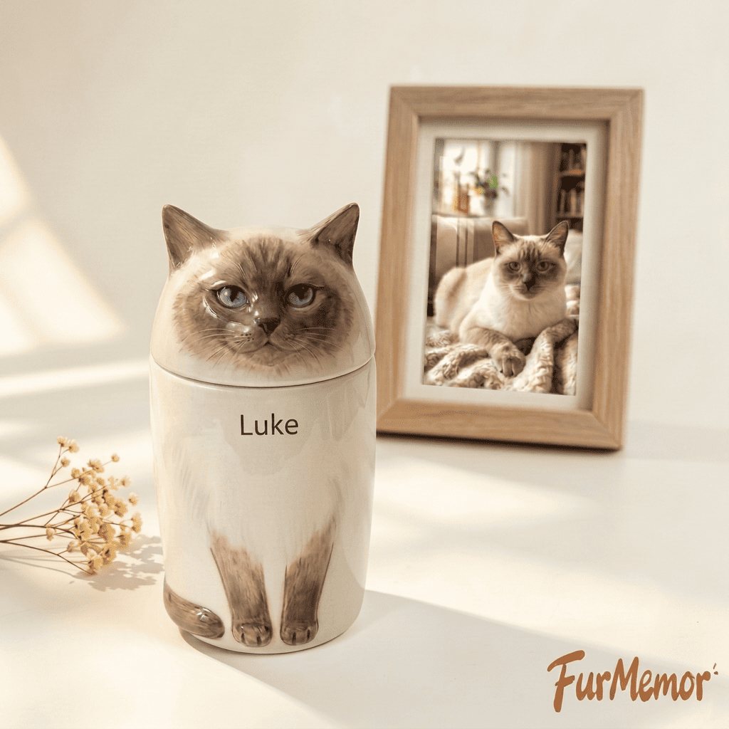 Personalized Handmade Ceramic Cat Cremation Urn, Memorial Keepsake for Cat Ashes