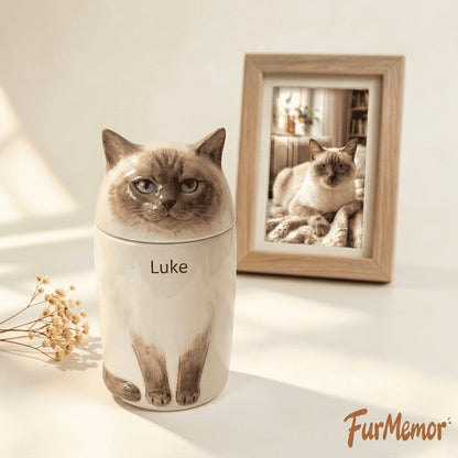 Personalized Handmade Ceramic Cat Cremation Urn, Memorial Keepsake for Cat Ashes