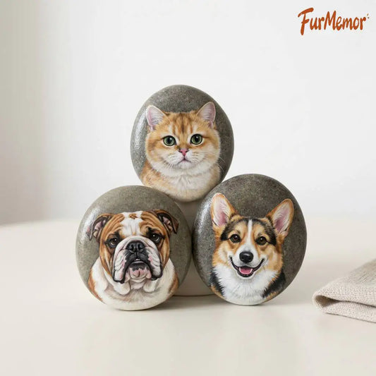 Personalized Pet Portrait Painted Stone, Custom Hand-Painted Rock Art Keepsake, Pet Dog Cat Memorial Stone Gift