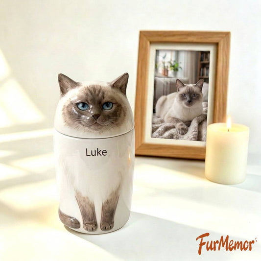 Personalized Handmade Ceramic Cat Cremation Urn, Memorial Keepsake for Cat Ashes