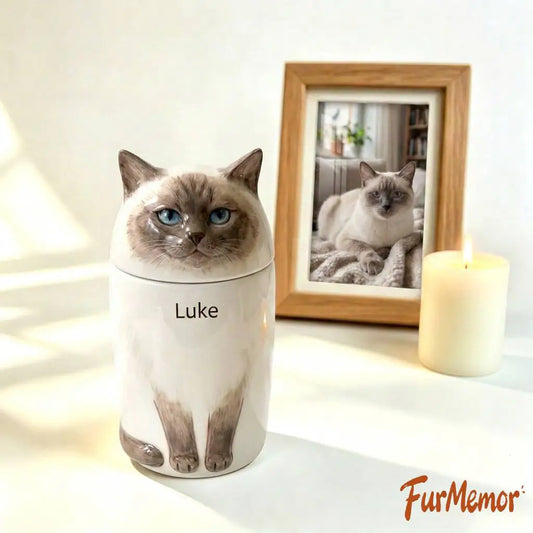 Personalized Handmade Ceramic Cat Cremation Urn, Memorial Keepsake for Cat Ashes