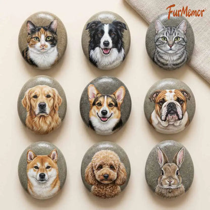 Personalized Pet Portrait Painted Stone, Custom Hand-Painted Rock Art Keepsake, Pet Dog Cat Memorial Stone Gift