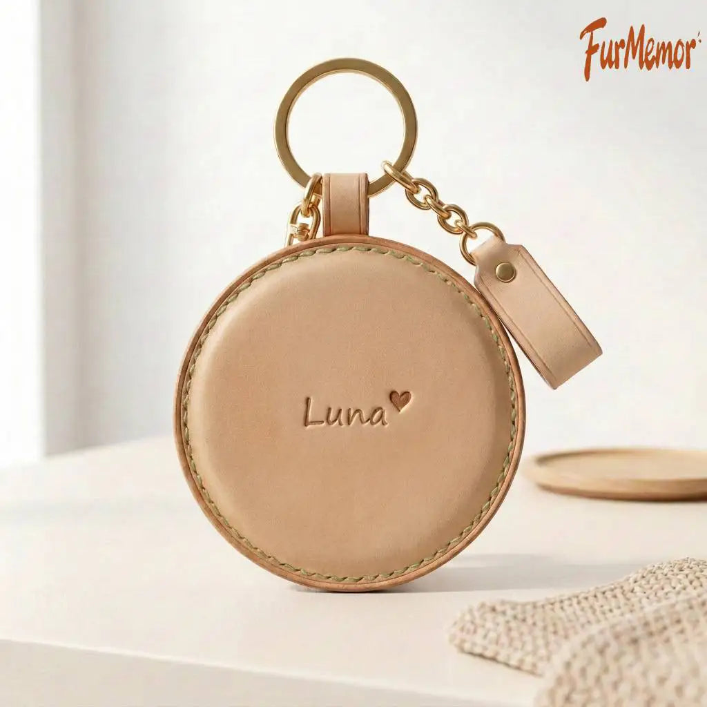 Custom 3D Vegetable-Tanned Leather Pet Portrait Round Keychain, Handmade Personalized Engraved Keyring for Pets