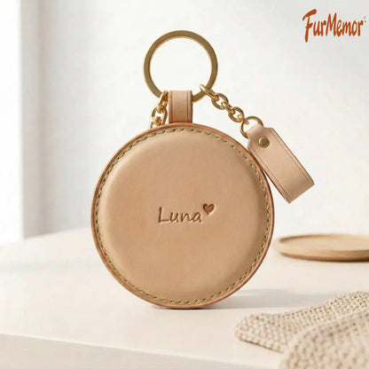 Custom 3D Vegetable-Tanned Leather Pet Portrait Round Keychain, Handmade Personalized Engraved Keyring for Pets