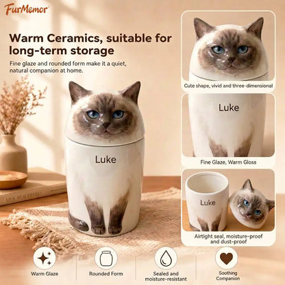 Personalized Handmade Ceramic Cat Cremation Urn, Memorial Keepsake for Cat Ashes