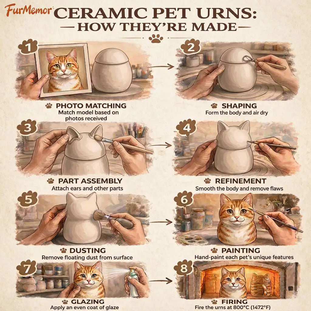 Personalized Handmade Ceramic Cat Cremation Urn, Memorial Keepsake for Cat Ashes