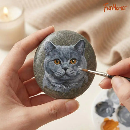 Personalized Pet Portrait Painted Stone, Custom Hand-Painted Rock Art Keepsake, Pet Dog Cat Memorial Stone Gift