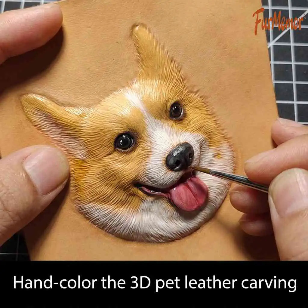 Custom 3D Vegetable-Tanned Leather Pet Portrait Round Keychain, Handmade Personalized Engraved Keyring for Pets