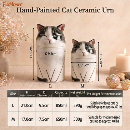 Personalized Handmade Ceramic Cat Cremation Urn, Memorial Keepsake for Cat Ashes