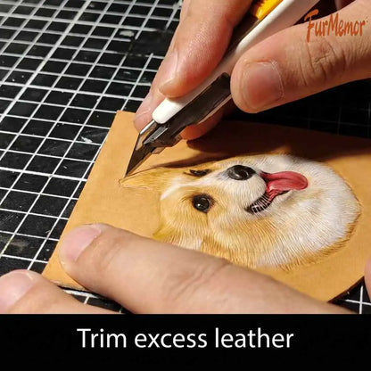 Custom 3D Vegetable-Tanned Leather Pet Portrait Round Keychain, Handmade Personalized Engraved Keyring for Pets