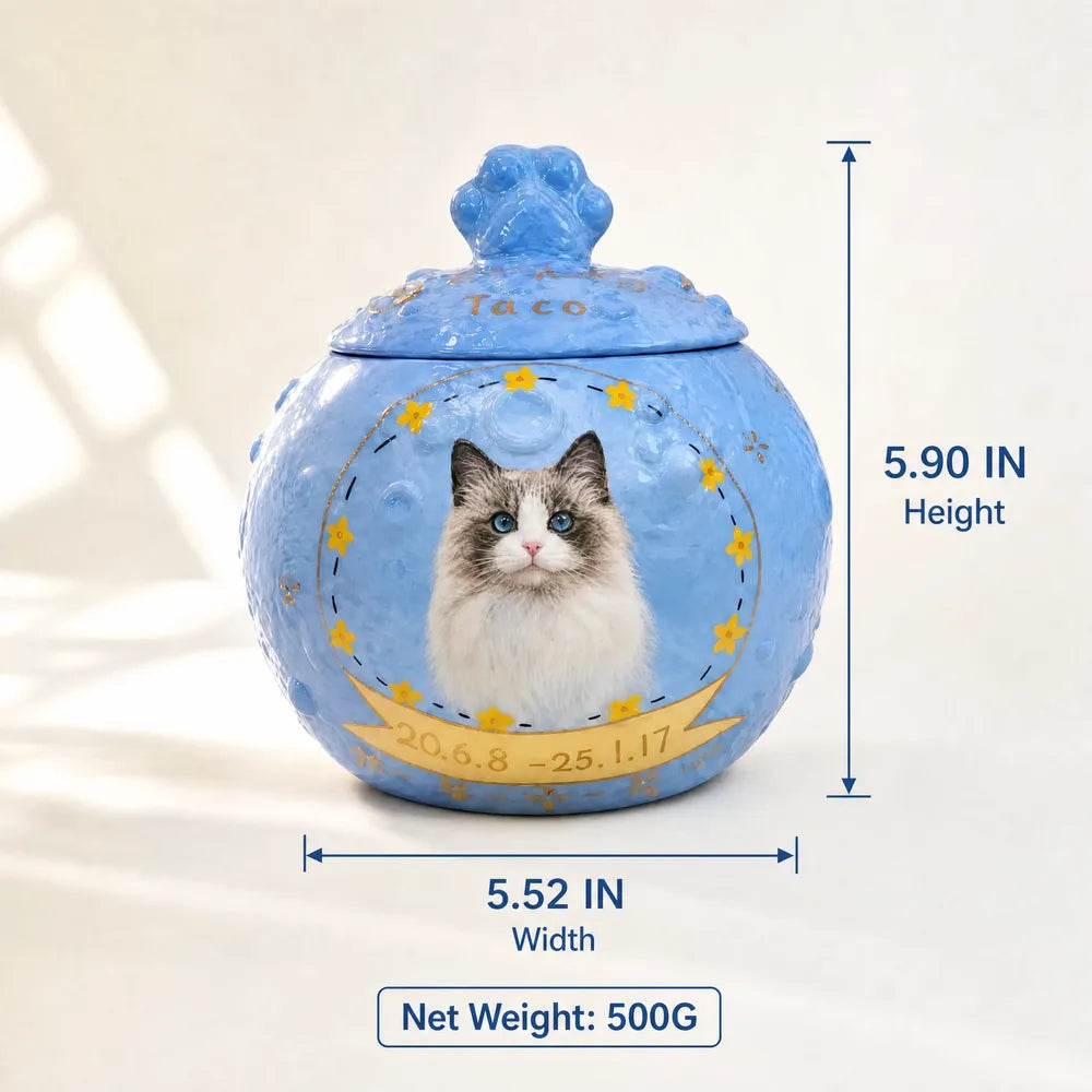 Cat memorial urn size and capacity guide with dimensions and pet weight recommendations