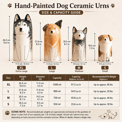 hand-painted dog urns sizes
