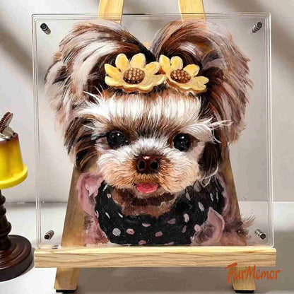 Multilayer acrylic pet portrait with hand-painted details