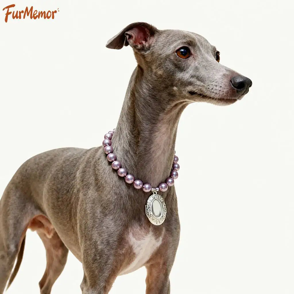 Personalized light pink pearl necklace with custom pet photo